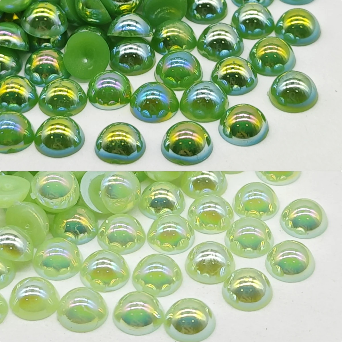 Media perla redonda verde oscuro AB Lt. Peridot AB 3-10mm diamantes de imitación con parte posterior plana cuentas sueltas para decoración de ropa de decoración de uñas, manualidades