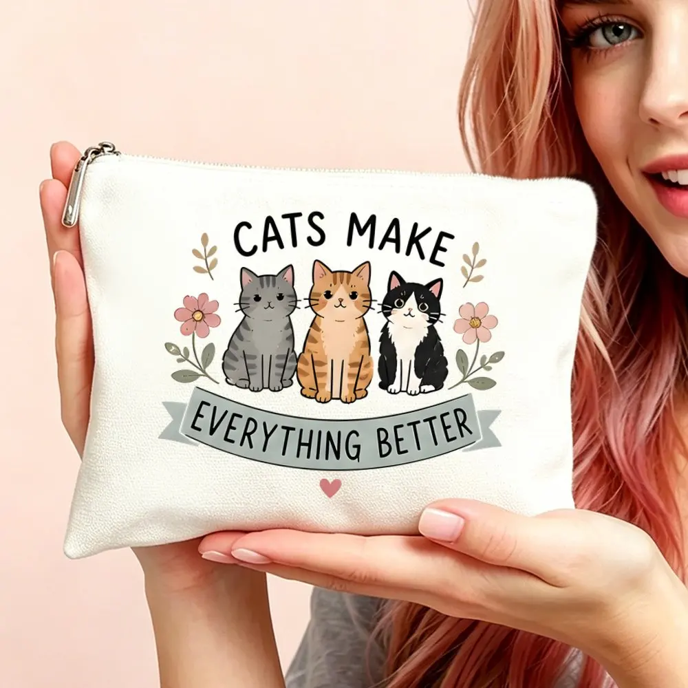 Makeup Bag Cosmetic and Toiletry Pouch Gift for Women Cats Make Everything Better Mom Daughters Friends Hallowmas Christmas Gift