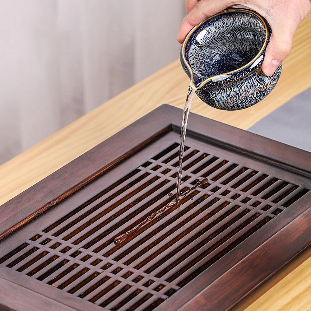 Walnut Drawer Tray, Bamboo Tea Serving Tray W/ Drawer, Tea Table Organizer, Storage Tea Tray for Kitchen,Living Room,Office