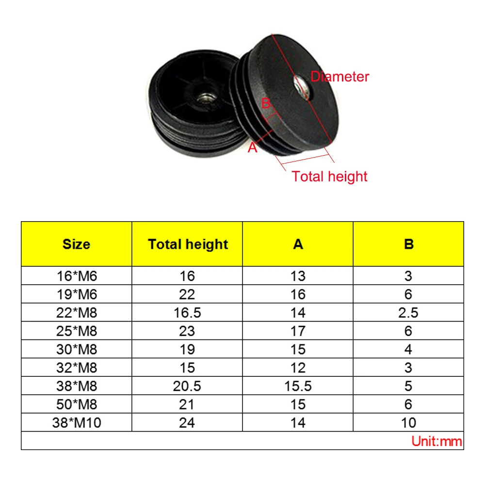 Tappi per tubi rotondi in plastica da 4/8 pezzi con foro per dado M6 M8 M10 coperchio per tubo nero piedini per gambe per mobili tappi per inserti