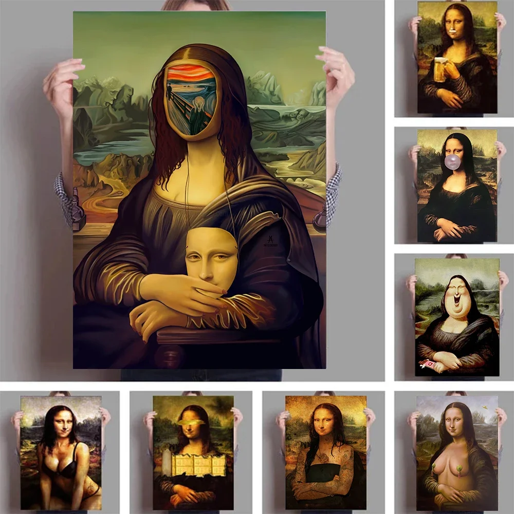 Funny Mona Lisa Da Vinci Masterpiece Portrait Art Famous Paintings Canvas Bedroom Posters Prints Wall Pictures Modern Home Decor