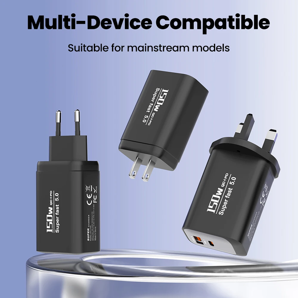 150W USB Type C Super Fast Charging Mobile Phone Charger QC3.0 PD3.0 EU/UK/US Charger For Iphone 17 16 15 Samsung Huawei Xiaomi - náhled 5