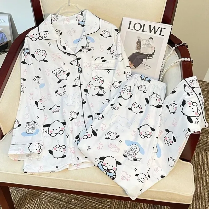 Sanrios Hello Kitty Short Section Ladies Pyjamas Set Pyjamas Women Summer Kawaii Cartoon Loose Pajamas Pajama Trousers Set