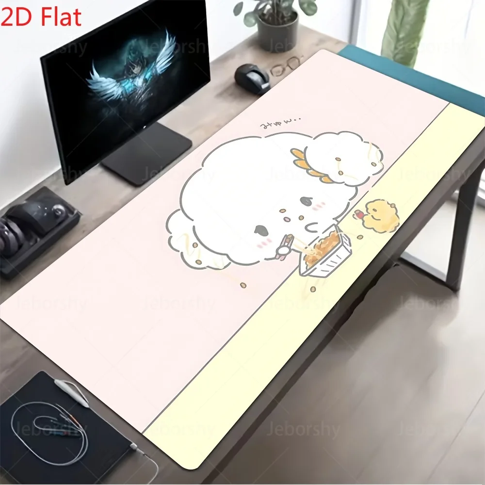 Cute Cloud Character Eating Noodles Desk Mat Large Extended Gaming Mouse Pad