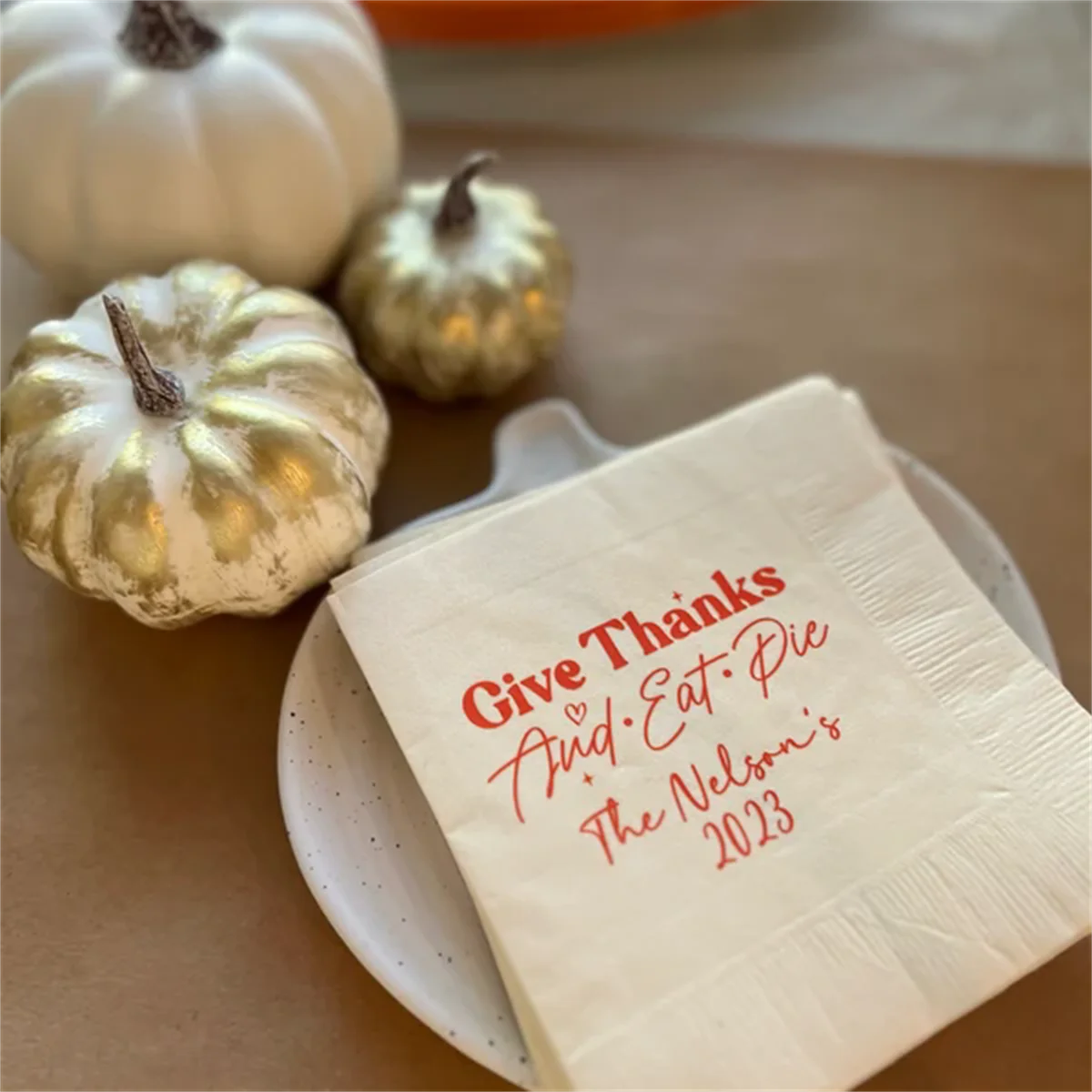 Give Thanks and Eat Pie Thanksgiving Personalized Napkins, Custom Paper Napkins, Modern Thanksgiving Decors, Holiday Dinner Cock