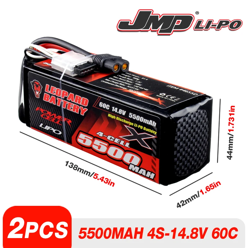 

2PCS JMP lipo 5500MAH 4S 14.8V 40C SIZE:42*44*138mm X-MAXX MAXX 1/6REY 2.0 AXIAL RBX10 SCX6 TRAXXAS/ARRMA/LOSI