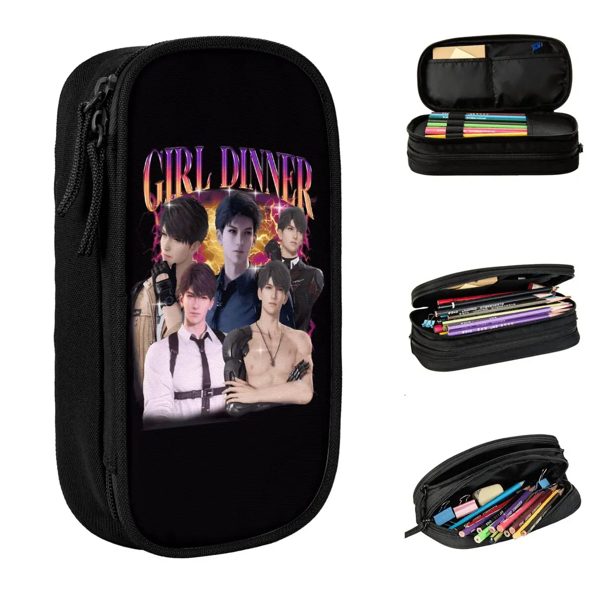 

Caleb Girl Dinner Anime Sylus Pencil Case Love and Deepspace Pen Box Students Canvas School Pencil Cases Pattern Supplies