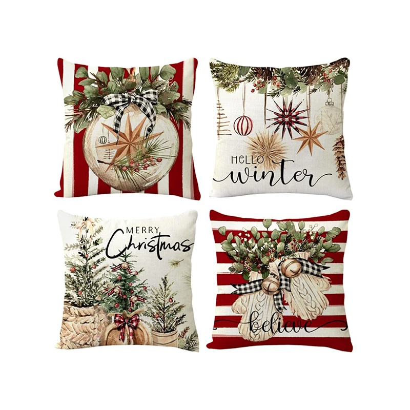 Christmas Pillow Covers Farmhouse Star Glove Tree Pattern Cushion Covers Pillow Cases for Sofa, Couch, Bed