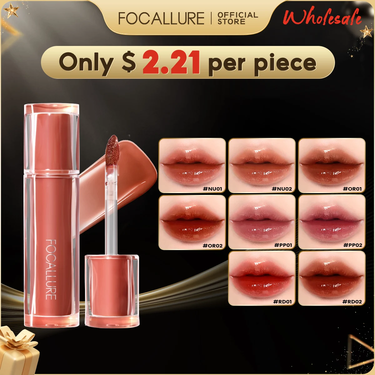 FOCALLURE Wholesale 8 Pcs/Set Mirror Lip Glosses Non-stick Cup Liquid Lipstick Moisturizing Lip Glaze Liptints Makeup Cosmetics