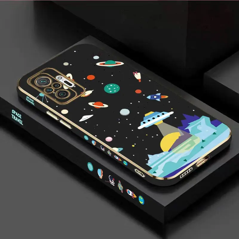 Sailing Spaceships Luxury Plating Phone Case For Xiaomi Redmi Note 10Pro 10S 10T 10 11TPro 11 11S 11T 11Pro 12R 12 12Pro Cover