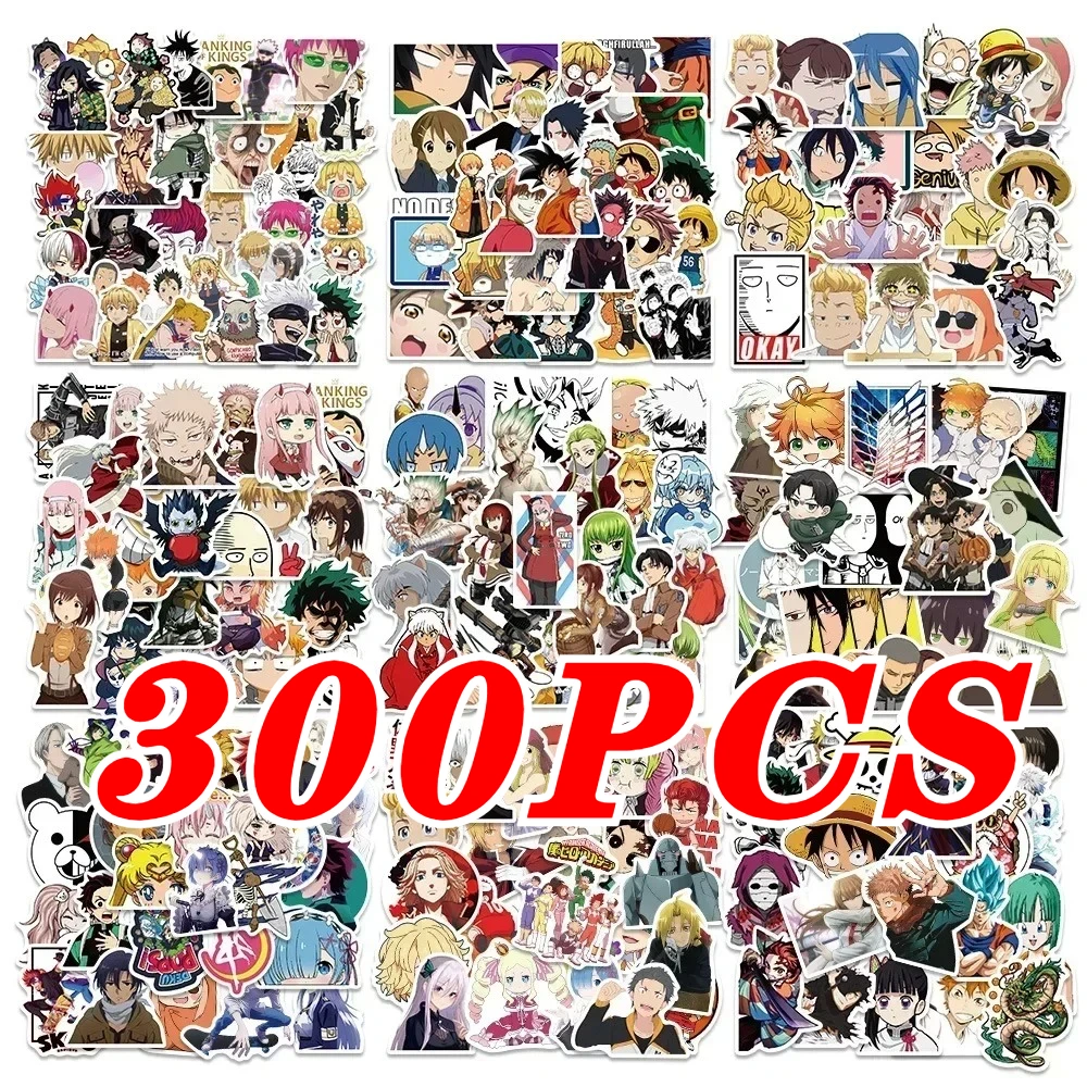 300Pcs Mixed Anime Stickers Cartoon Decal DIY Waterproof for Suitcase Skateboard Guitar Phone Onepiec Demon Sticker Gift Toys
