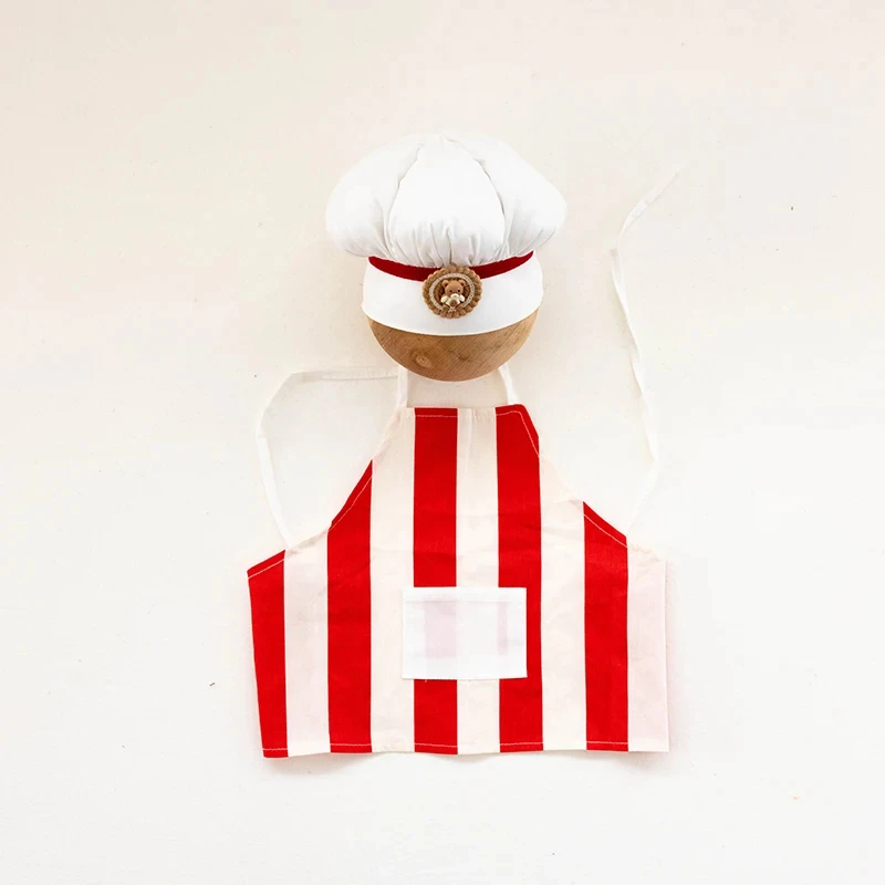 Newborn Photography Chef Costume,Pizza Theme Costume Set,Striped Apron Chef Hat,for Infant Studio Photo Shoot Props Accessories