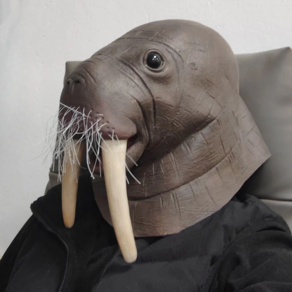 Mask Full Head Realistic Walrus Latex Adult Role Play Sea Creature Head Cover Animal Mask Halloween Cosplay Party Costume Props
