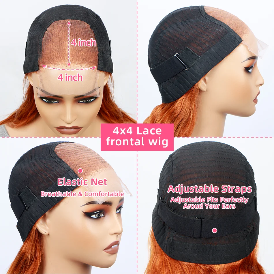 4x4 200 الكثافة البرتقال الزنجبيل الجسم موجة قصيرة بوب قبل قطعها شعر مستعار أمامي HD الدانتيل الشفاف البرازيلي عذراء الشعر غلويليس شعر مستعار #6