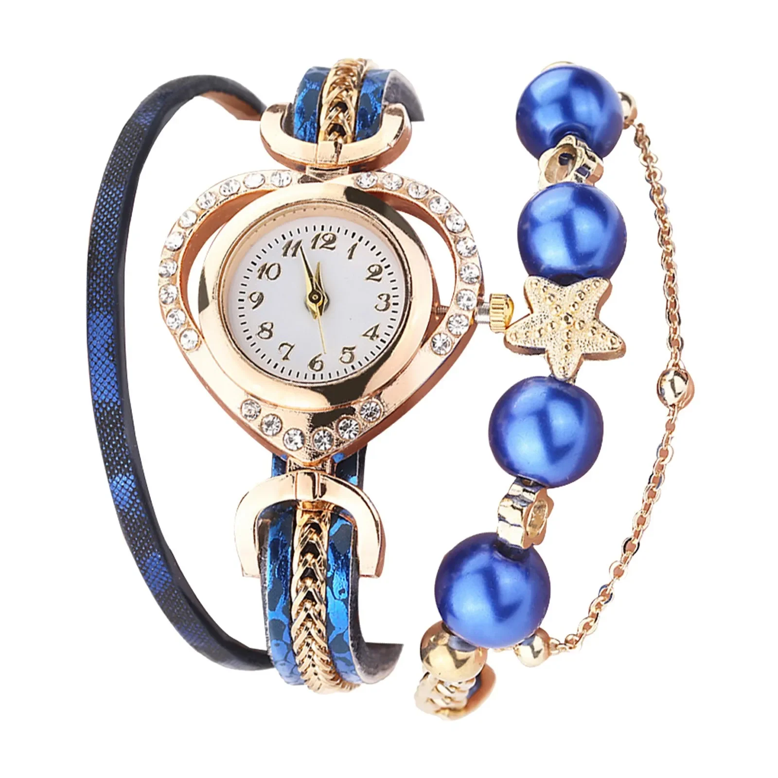 Sport Watches for Women Waterproof Bracelet Set Pearl Crystal Heart Rhinestones Analog Wrist Ladies Watches Quartz Reloj Hombre