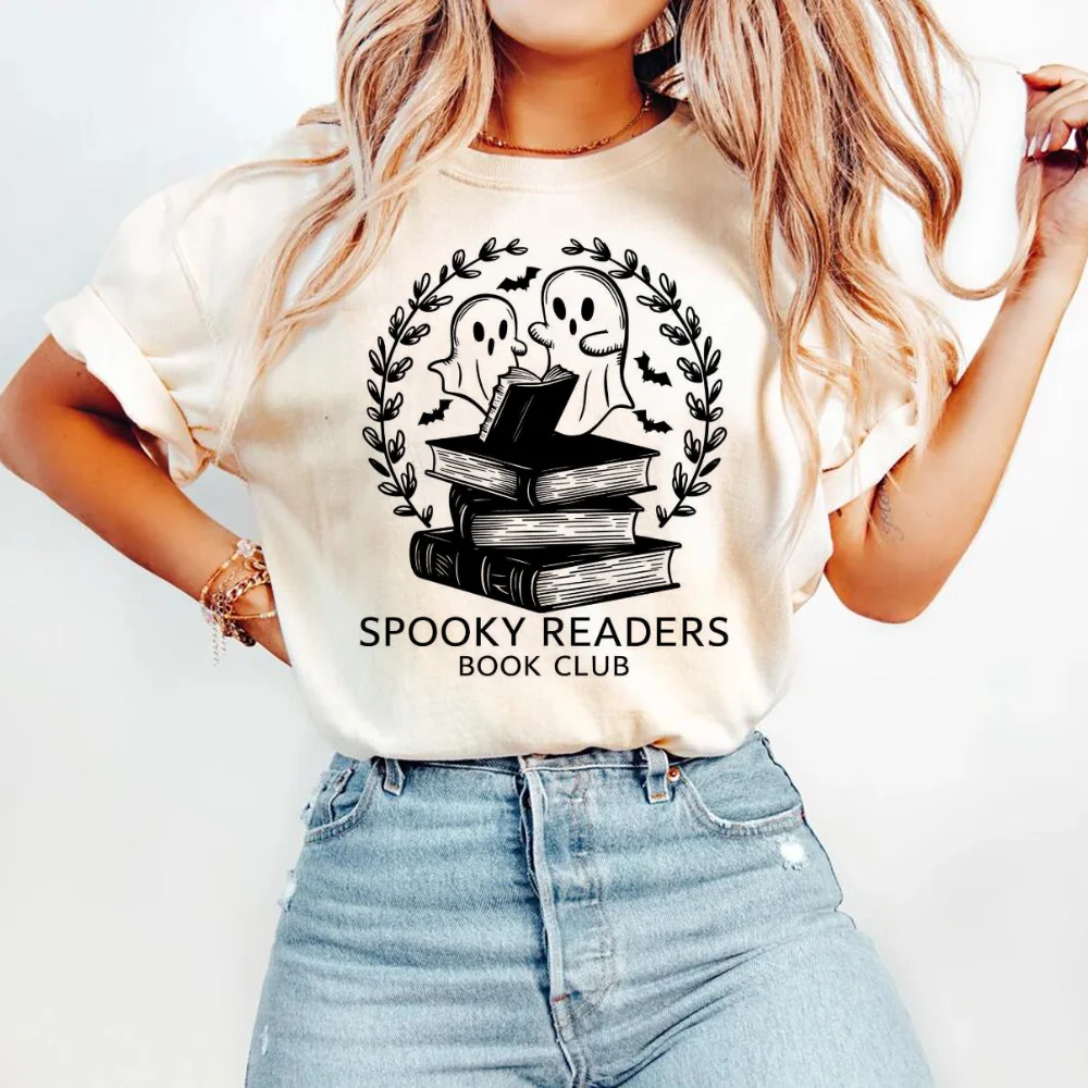 Vintage Spooky Readers Book Club Printed Top Summer Retro Punk T-Shirt Casual Street Clothing Short Sleeve Trendy Versatile Top