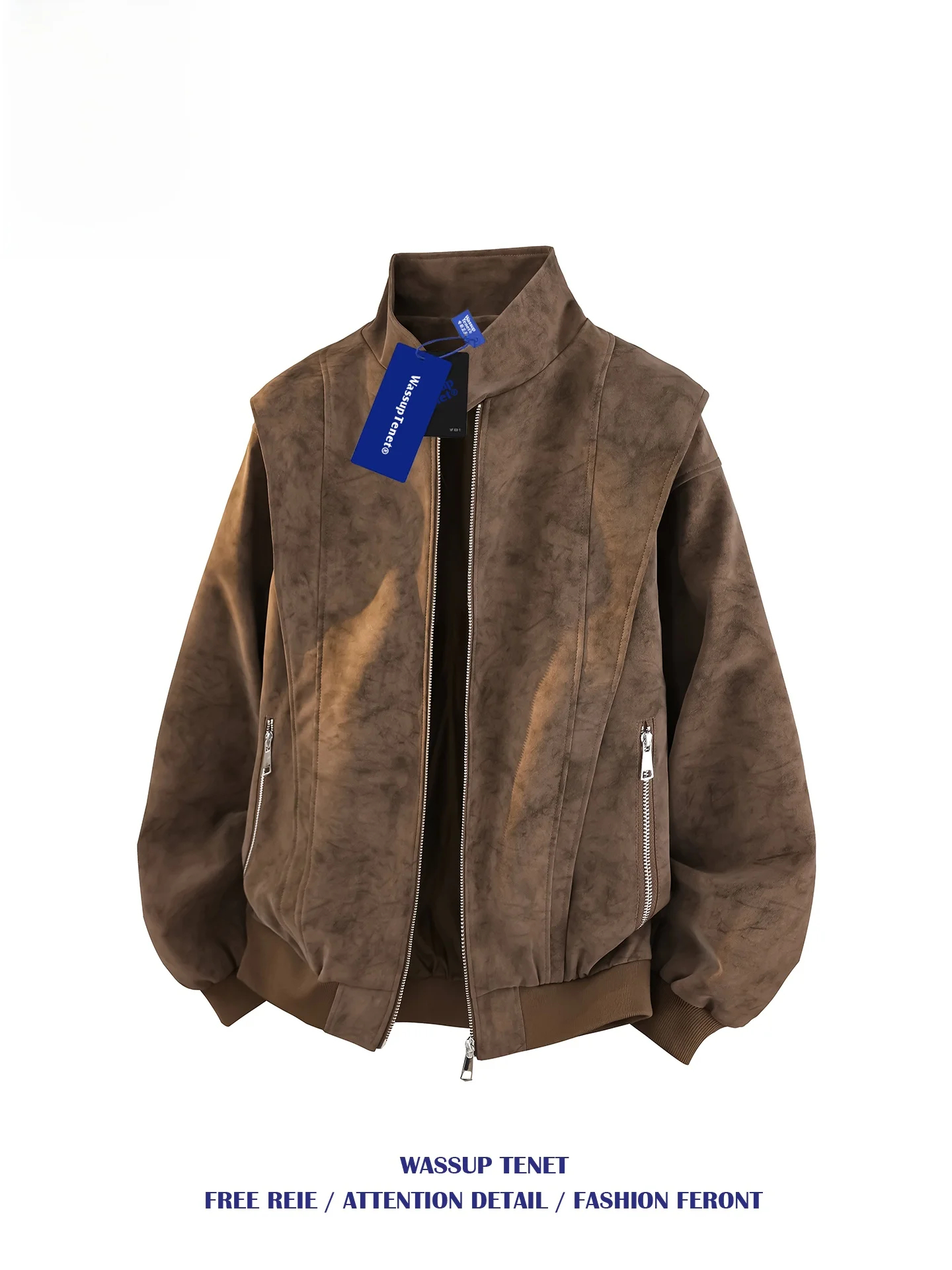 

Мужская весенняя повседневная куртка из искусственной кожи Wassup Tenet American Decosition, свободного кроя, универсальная, с воротником-стойкой