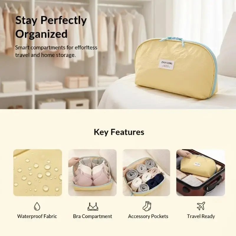 Efficient Travel Organizer Bag for Lingerie Bras Socks Portable High Capacity Storage