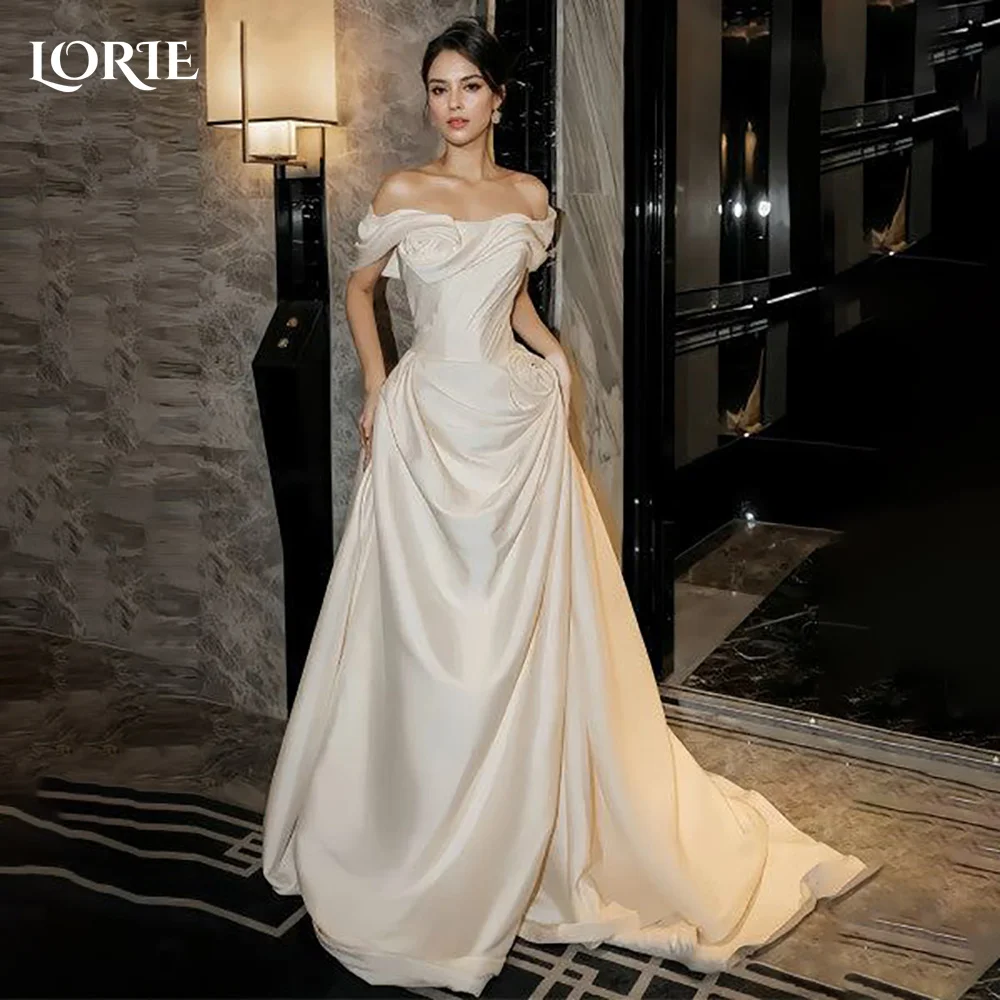 LORIE Bow Mermaid Wedding Dresses Solid Satin Strapless Ribbons Sweep Train Bridal Gowns Vintage Customed Bride Dress Bride Gown