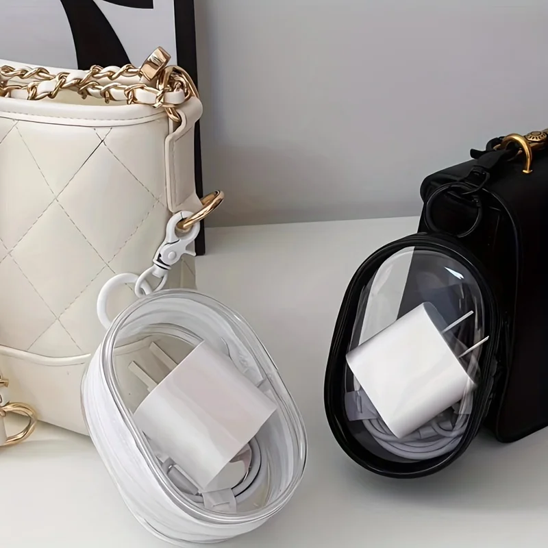 Borsa portaoggetti portatile in PVC trasparente: caricatore portatile per telefono, auricolari, cavi e accessori, custodia per rossetto