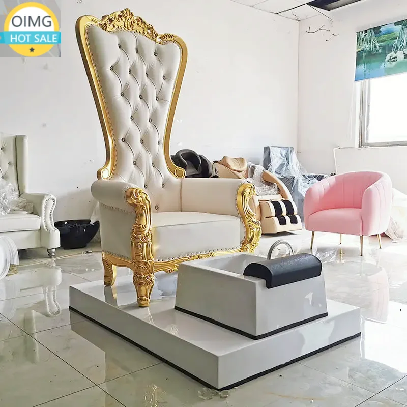 High Back Pedicure Bench Chairs Hot Pink PU Leather Foot Spa Bowl Luxury Silver Solid Wood Color Pedicure Chair Sofa