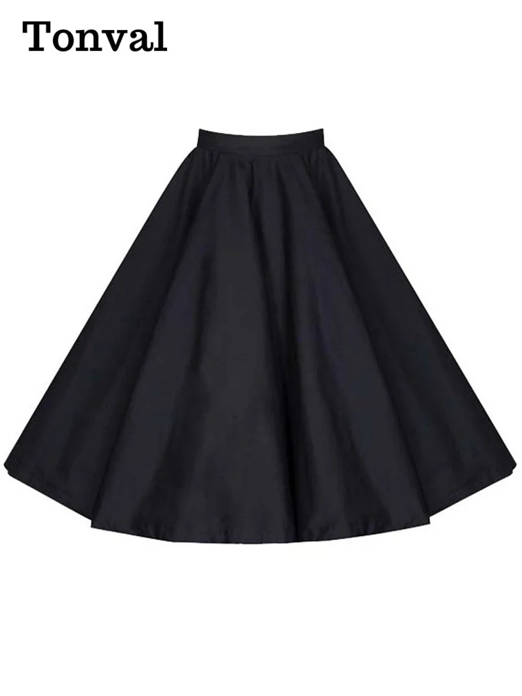 Tonval-Saia Midi Floral Vintage Feminina, Estampa de Flores Retro, Cintura Alta Década de 1950, Saia Algodão Linha A, Elegante