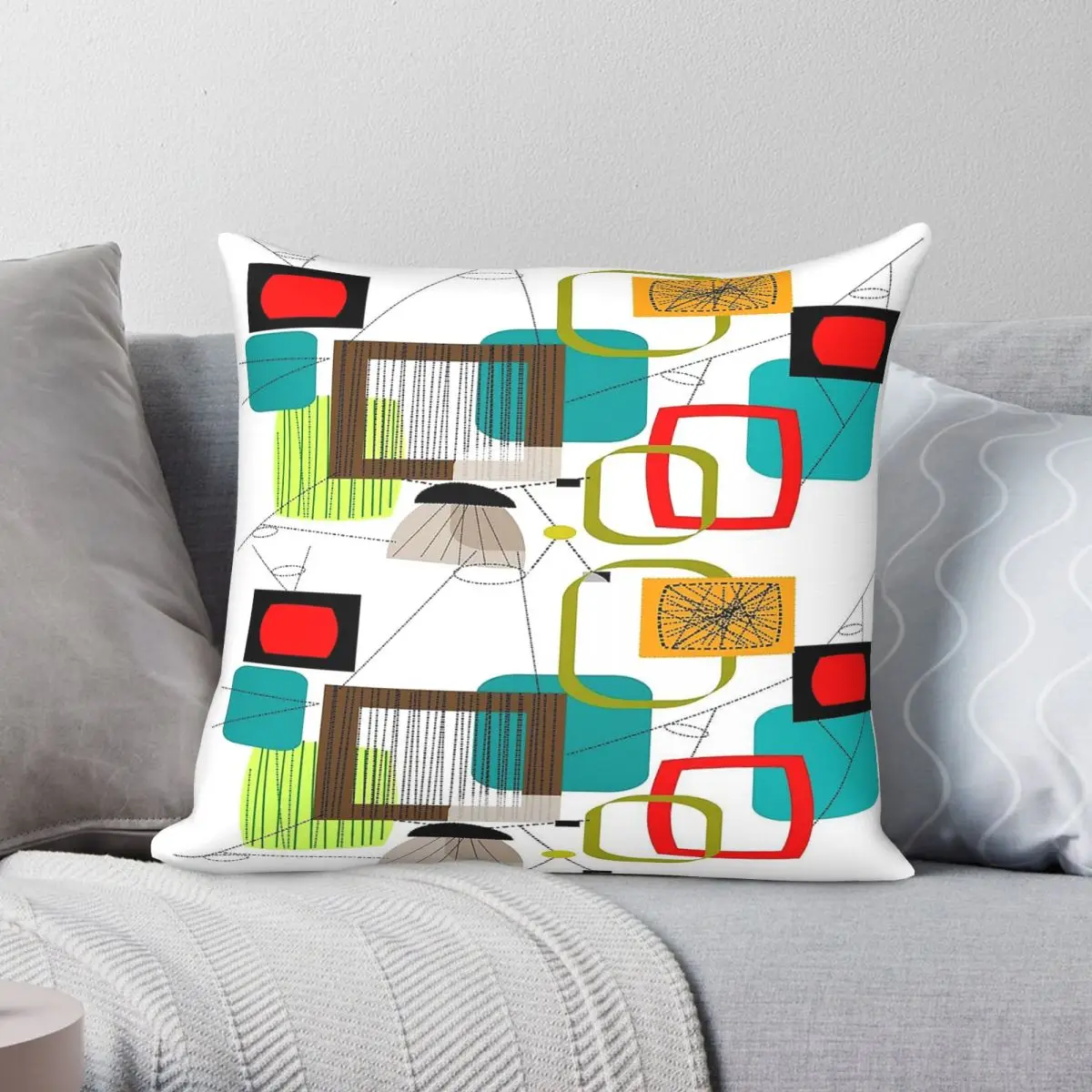 Mid Century Atomic Age Square Pillowcase Polyester Linen Velvet Creative Zip Decorative Sofa Cushion Case 45x45