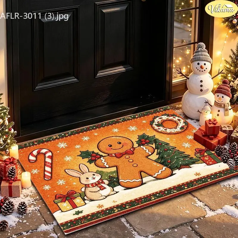 VIKAMA Christmas Snowman Wreath Squirrel Tree Floor Mat Washable Entry Rug Front Door Porch Xmas Decor Soft Home Decor