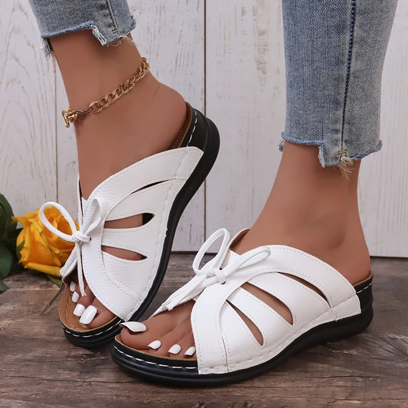 Butterfly Wing Design Mule Sandals Woman Fashion Bowtie Wedge Slides Ladies Retro  Comfy Outdoor Platform Slipper Shoes