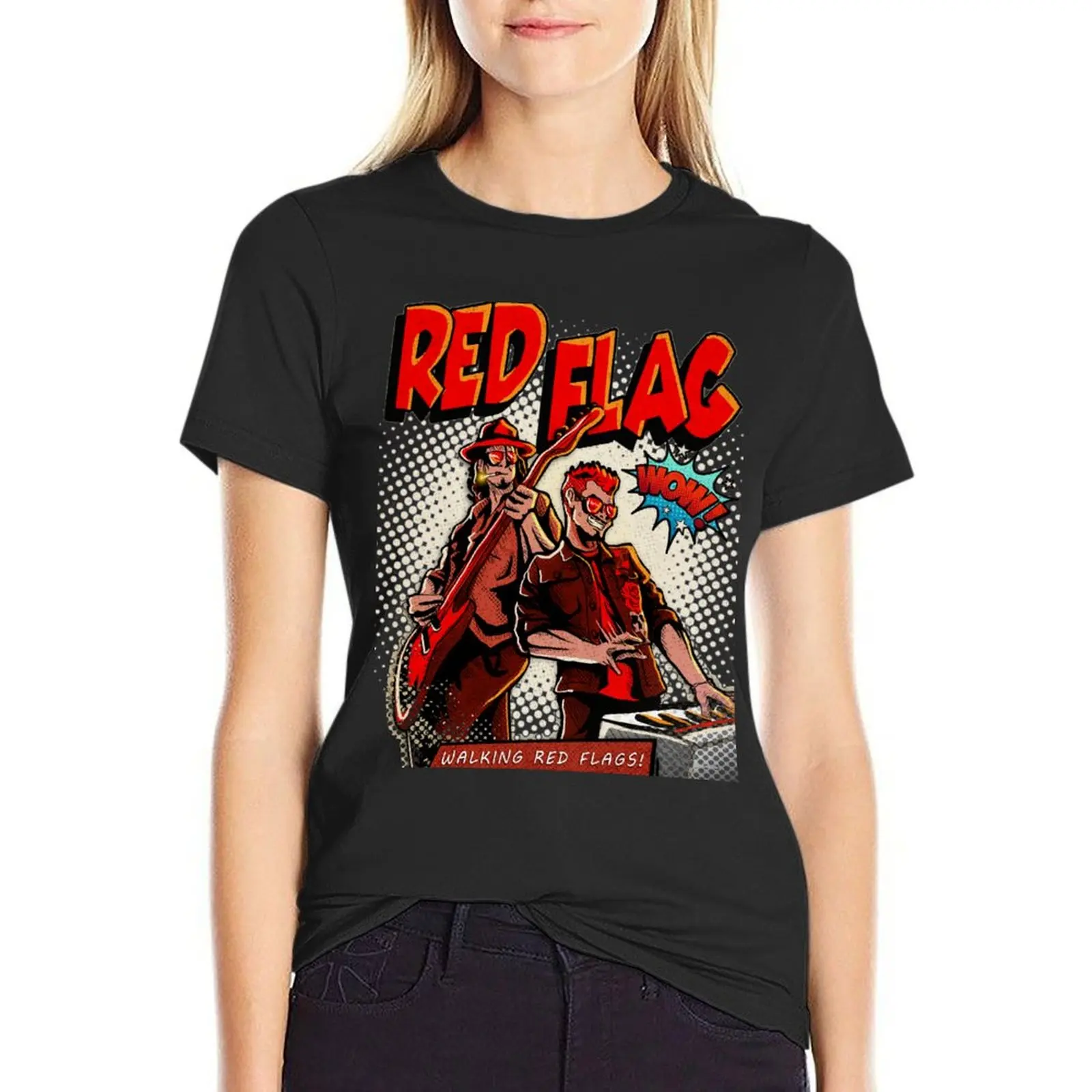 Red Flag Comic Style T-Shirt graphics shirts graphic tees quick-drying workout shirts for Women