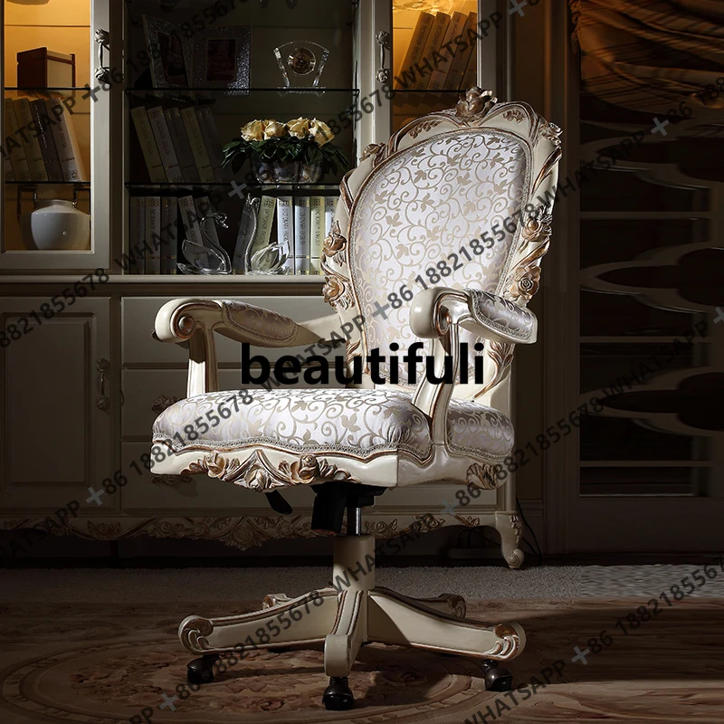 European solid wood boss swivel chair household fabric leisure office chair large class chair villa furniture