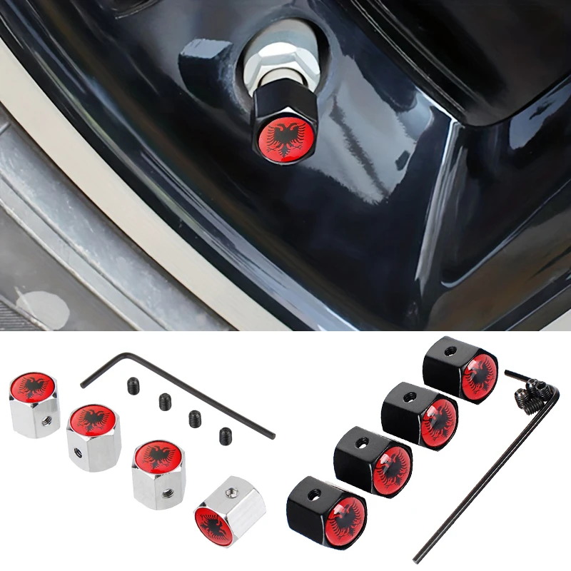4PCS Albania Flag Car Wheel Air Cover Dust Proof Car Air Valve Stem Caps for Mazda Volkswagen Ford Skoda Toyota Accessories