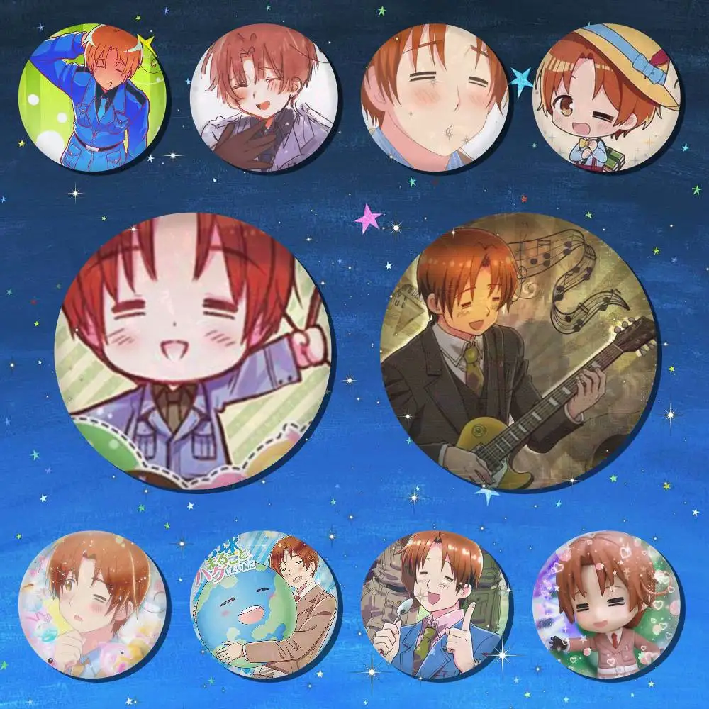 Hetalia The World Twinkle Italy Broches rondes à clipser, épingles de revers, badges, accessoires de collection pour fans, bijoux, cadeaux faits à la main