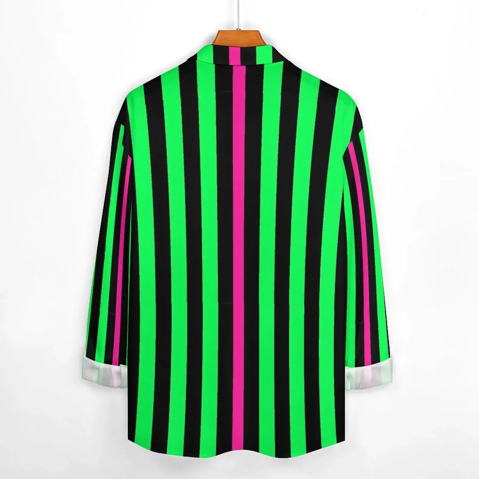 Colorblock Shirt Male Neon Green Stripes Casual Shirts Autumn Graphic Blouses Long Sleeve Vintage Oversize Tops Birthday Gift