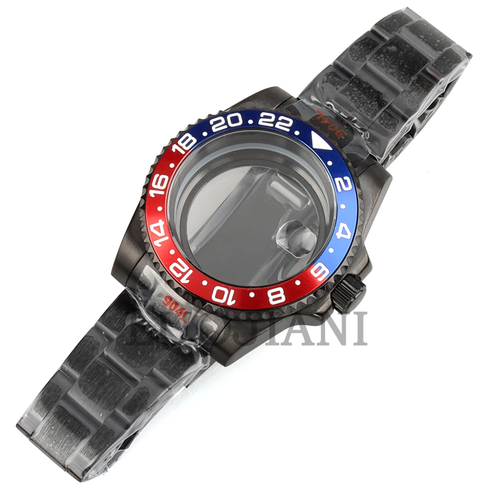 

for GMT SUB NH35 Case Black PVD 40mm Diver Sapphire Glass fit NH34 NH35 NH36 movement 28.5mm Dial Red Blue Bezel Oyster Bracelet