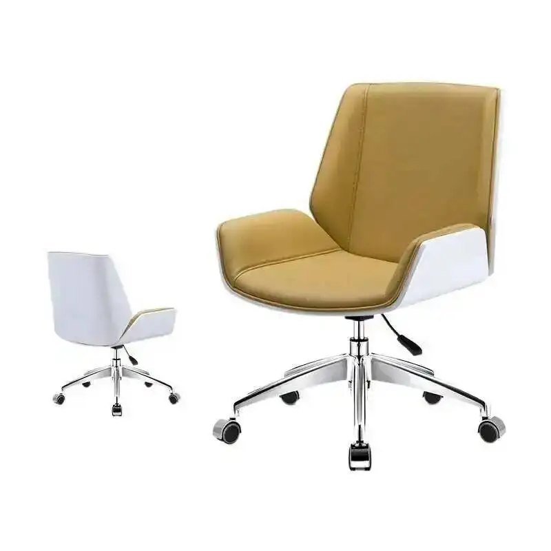 Computer Swivel Office Bentwood Chair Mid-Back PU Leather Office Furniture For Home,Conference Mid Century Adjustable Armchair