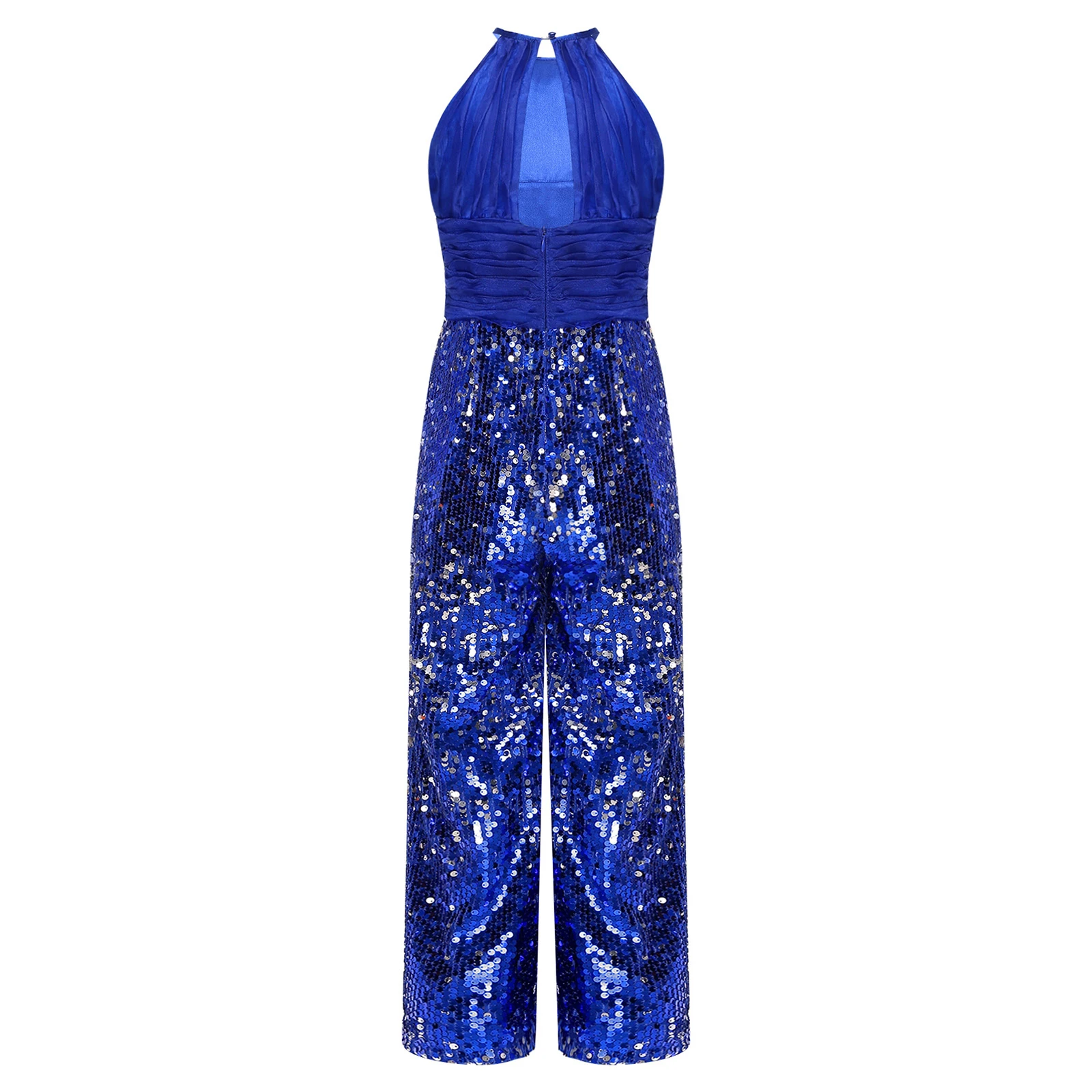 Crianças menina lantejoulas macacão halter 3d flores cintura alta malha reta plissados calças compridas macacão de uma peça cocktails noite terno