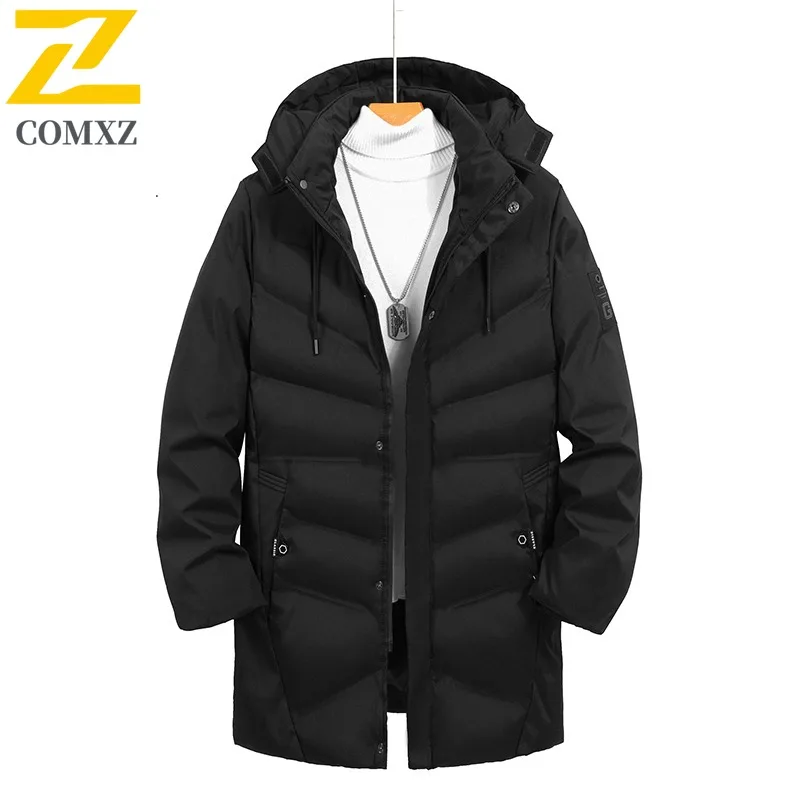 

2025 Winter Warm Jacket Men's Mid-length Fashionable Windproof Hooded Down Cotton Padded Coat Casual Outdoor Snow Thick Parkas