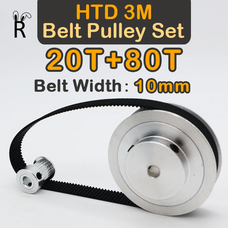 

20Teeth+80Teeth HTD 3M Synchronous Wheel Kit Belt Width 10mm Pulley Set 80 Teeth Pulley 20T 80T HTD3M Timing Pulley Set 20 Teeth