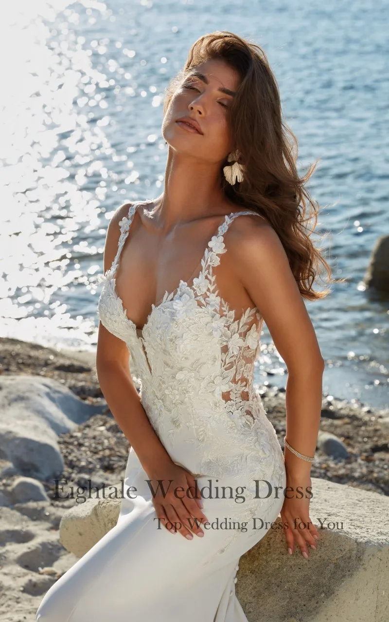 Eightale turquia vestidos de casamento para as mulheres praia branco marfim laço boho sereia vestidos de noiva robe femme chic et élégante