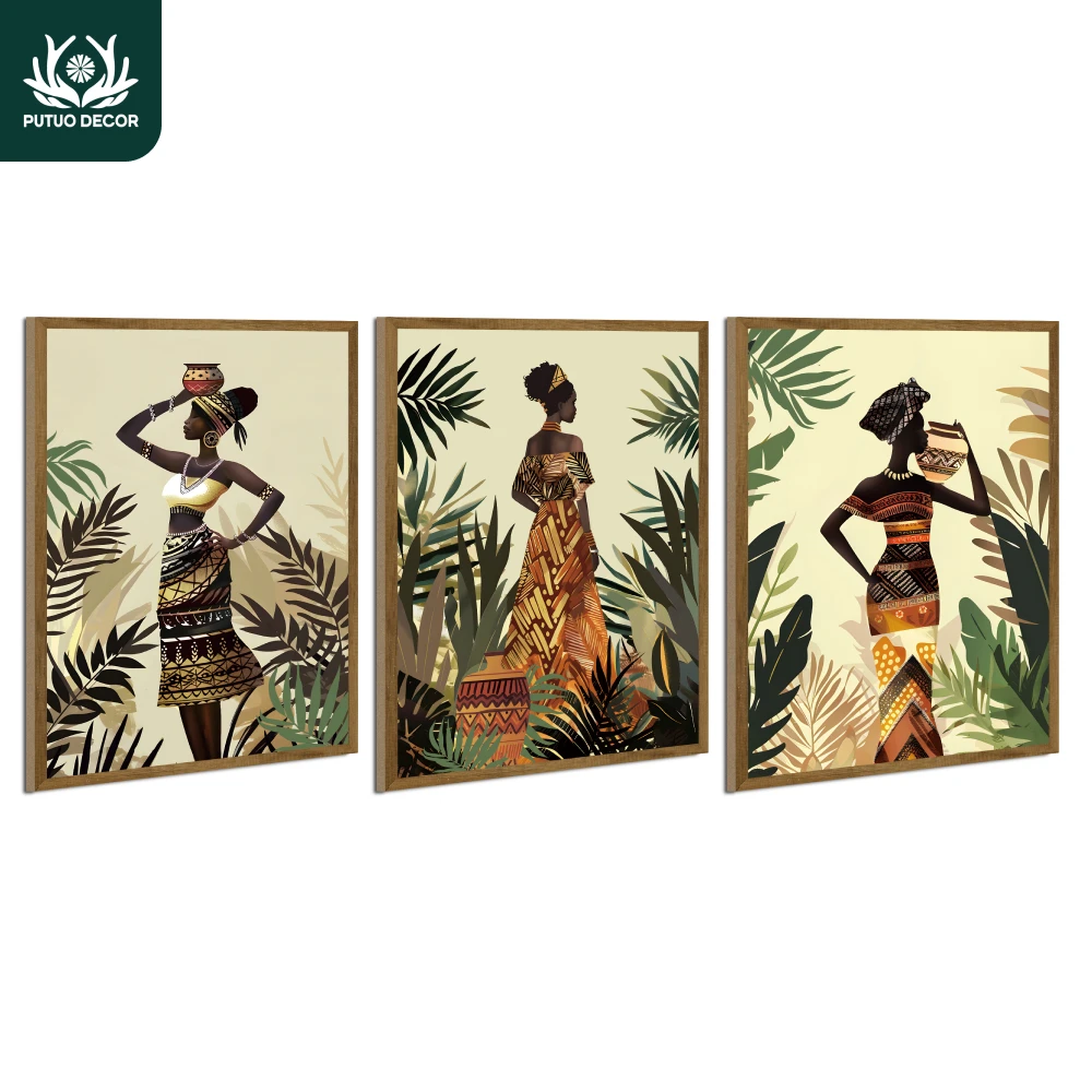 

Putuo Decor 3pc Wooden Sign Decorative Painting, Wall Decoration for Home Farmhouse Living Room, 15.7x11.8Inches，African Style