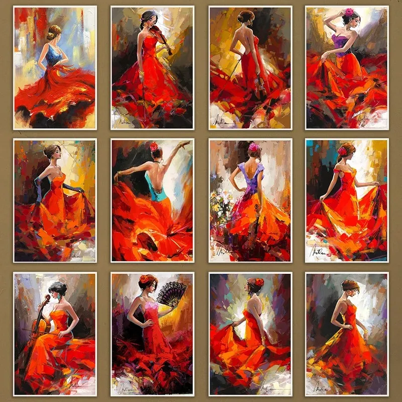 Abstract Flamenco Beauty Dancer Posters and Prints Girl Play The Violin Saxophone Cello Dance HD Canvas Painting Room Home Decor