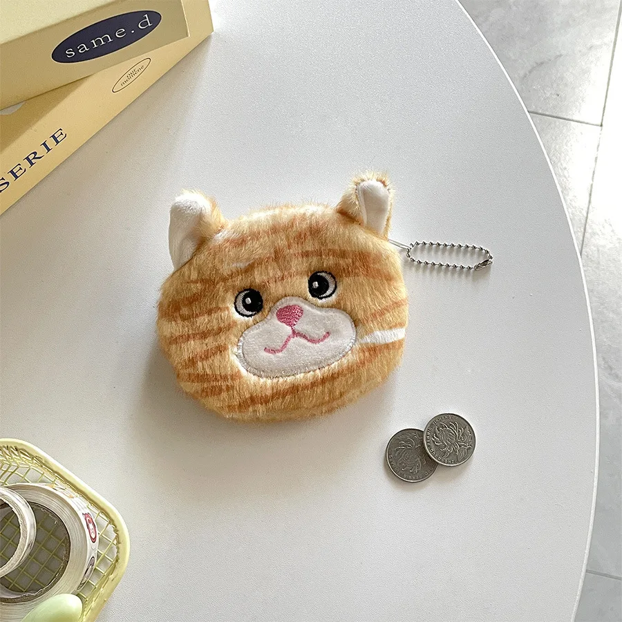 10cm Cute Striped Cat Plush Coin Purse Cartoon Kitten Plush Wallet Pendant Coin Headphone Bag Portable Storage Bag Children Gift