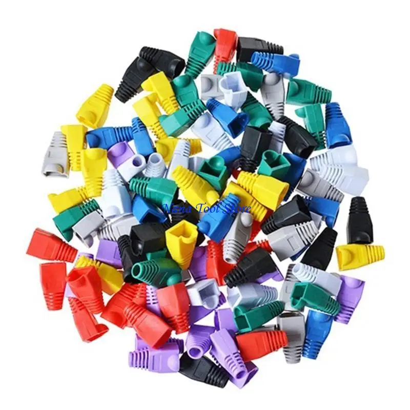 31GJ 100Pcs RJ45 Caps Colorful TPU Sheath Protective Sleeve Cat6a Cat5 RJ45