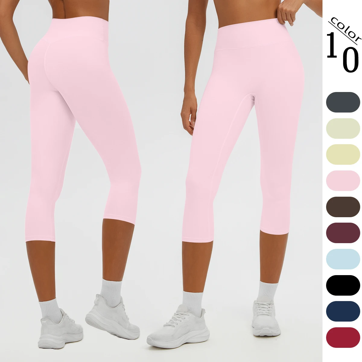 1PC Summer High Stretch Yoga Capri Pants Quick Drying Yoga Pants Solid Color Legging Yoga Pants High Waist Calf-Length Pants