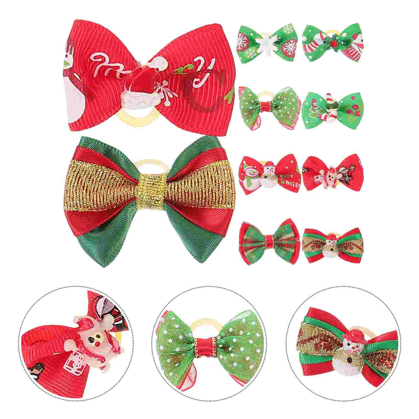 10 Pcs Christmas Dog Bow Santa Claus Snowman Pet Headdress Bows for Dogs Girls Puppy Hair Small Accessories Pets Grooming Pin