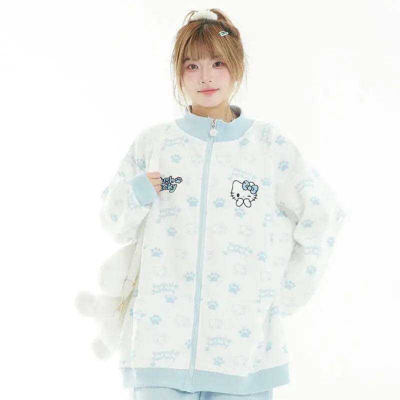 Sanrios casaco fofo hello kittys blusa cutesy manga comprida leve elegante novo estilo universitário presente para namorada