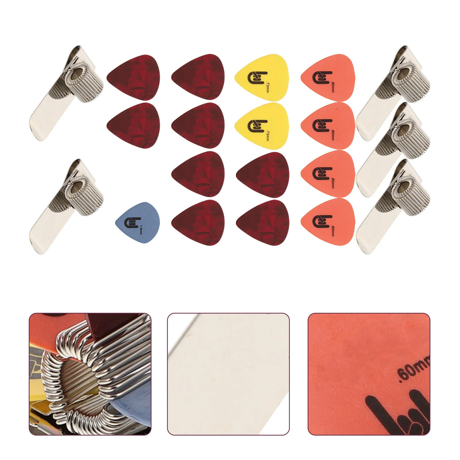 

5Set Guitar Picks and Clips Kit Professional Metal Spring Holders for Folk Electric Guitar Mediator Supplies Portable Design