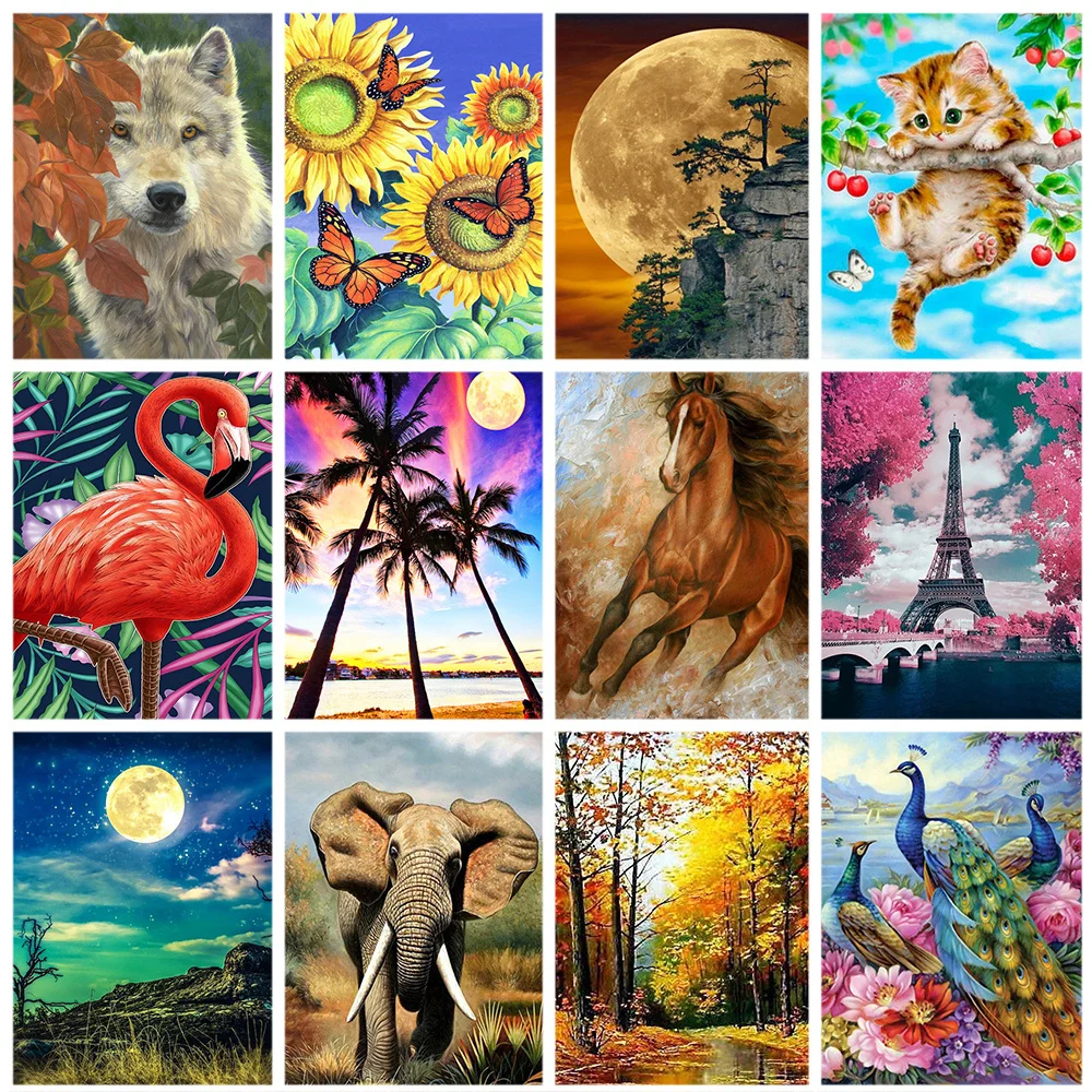 

Miaodu DIY 5D Diamond Painting Animal Wolf Horse Elephant Full Drill Needlework Landscape Flower Cross Stitch Home Decor Gift