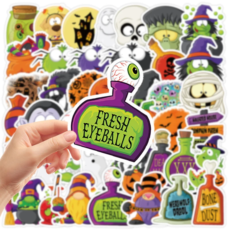 50Pcs Vintage Halloween Graffiti Stickers Spooky Pumpkin Skull Decals for Helmet Skateboard Laptop Phone Water Bottle Kids Toys